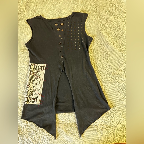 Affliction black tunic with studs and grommets size L - Picture 8 of 9